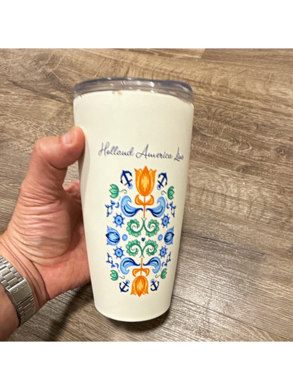 Holland America Line 20 oz Insulated Travel Tumbler, Slide Lock Lid, Floral